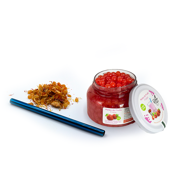 Pack découverte Bubble Tea fraise- paille réutilisable bleue - 100g d'infusion Twis-thé