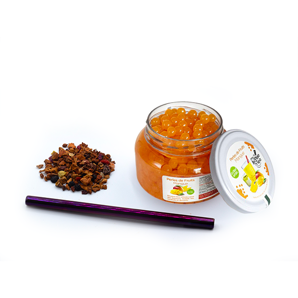 Pack découverte Bubble Tea mangue- paille réutilisable violette - 100g d'infusion fruit du Dragon