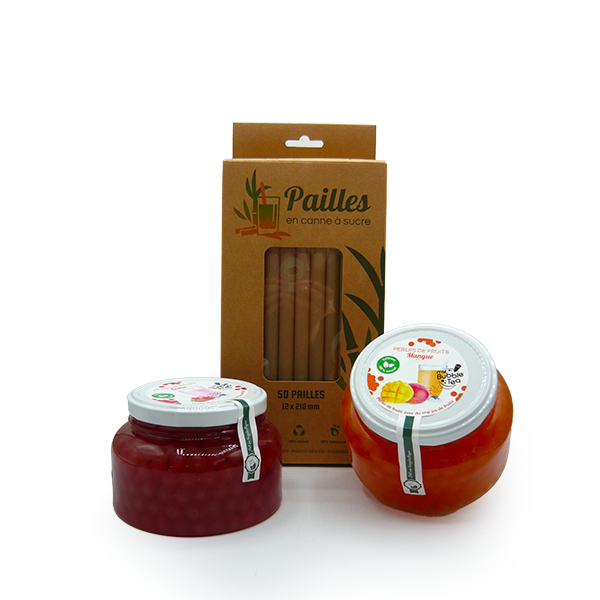 Mix 2 saveurs (fraise et mangue) + 50 pailles en canne a sucre